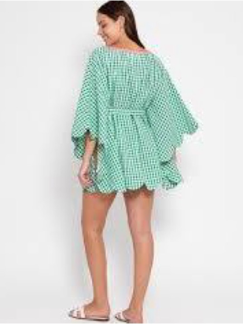 Sundress Paris Gingham Poncho Dress Pink Ric Rac Scalloped Hem Preppy Boho OS - Picture 3 of 8